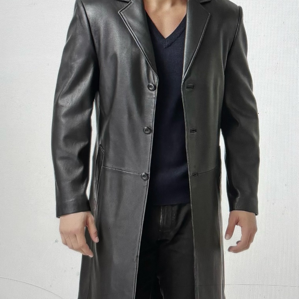 🆕 Edwin Black Leather Trench Coat🧥 - Picture 2 of 7